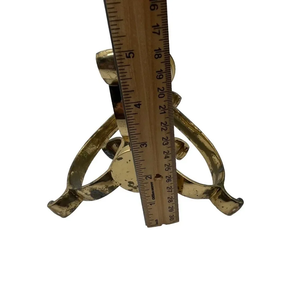 Brass Candle Holder Vintage Distressed Gothic Aged Finish Three Leg Retro Chic